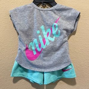 Nike Gray and Mint Green Top and Shorts Set